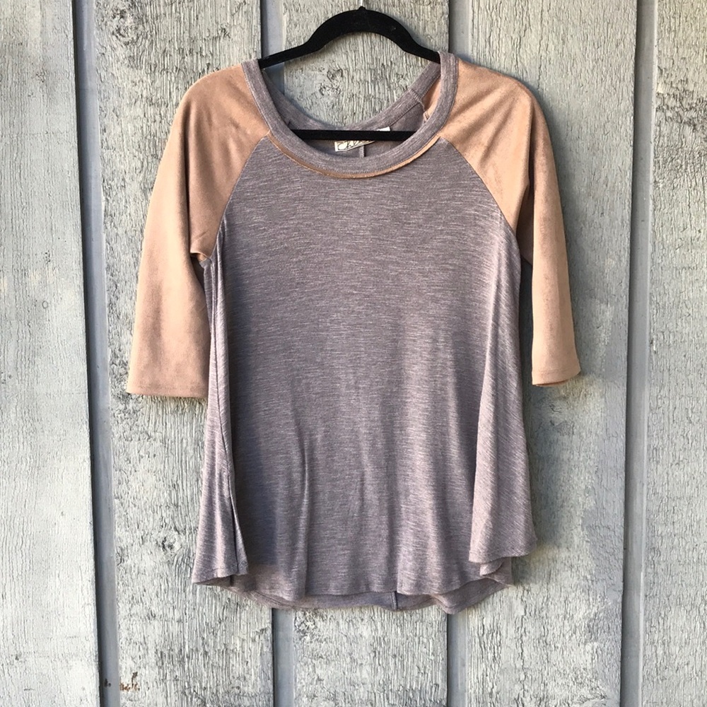 Chloe k top with suede sleeve detail